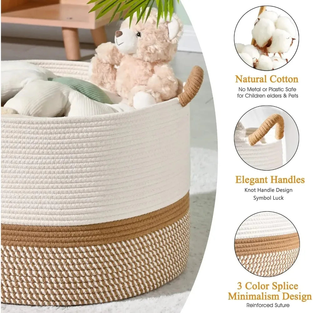 Large Cotton Rope Woven Blanket Basket Laundry Storage Hamper Home Decor