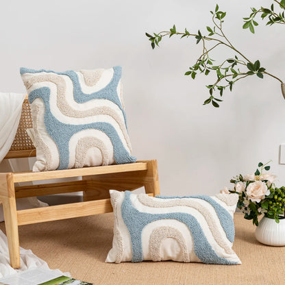 Boho Velvet Tufted Cushion Cover Geometric Blue White Living Room Decor Ideas