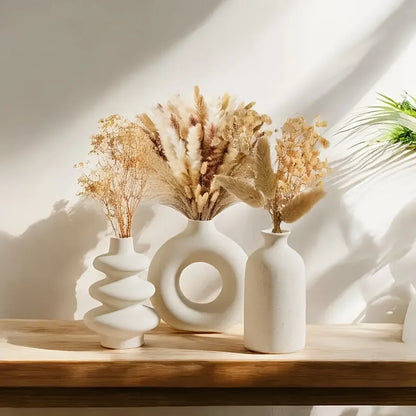 Ceramic Vase Set of 3 Boho Sculptural White Black Home Decor