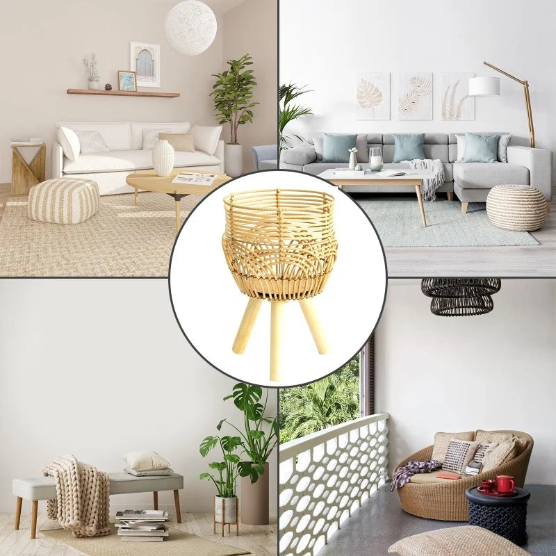 Tall Rattan Plant Stand Woven Bamboo Indoor Floor Standing Planter Home Decor