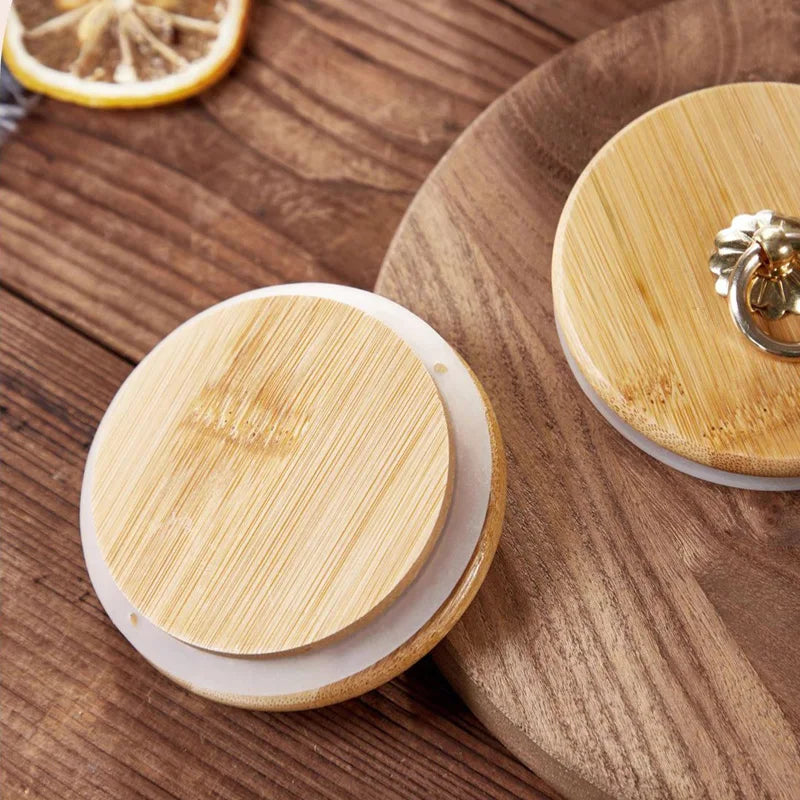 Airtight Glass Storage Jar with Wooden Lid and Bamboo Spoon Kitchen Pantry Decor