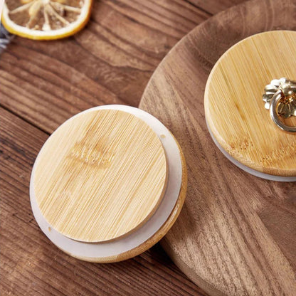 Airtight Glass Storage Jar with Wooden Lid and Bamboo Spoon Kitchen Pantry Decor