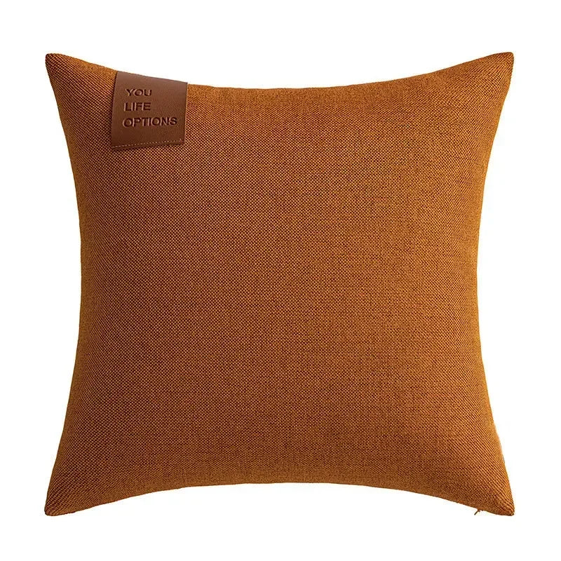 Premium Leather Label Splicing Cushion Cover Nordic Minimalist Home Decor