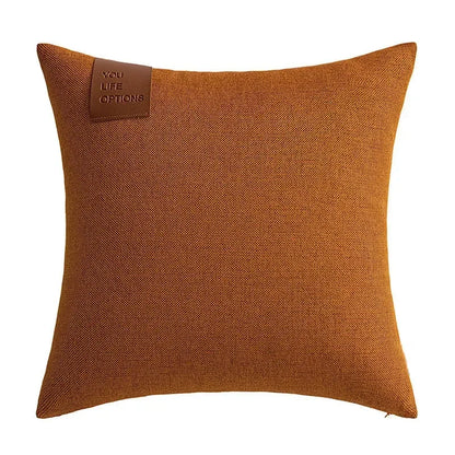 Premium Leather Label Splicing Cushion Cover Nordic Minimalist Home Decor