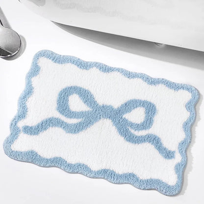 Bow Bath Mat Scalloped Non Slip Coquette Bathroom Bedroom Floor Rug