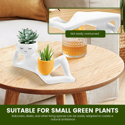 Lazy Guy Resin Planter Funny Succulent Pot Drainage Hole Desk Decor
