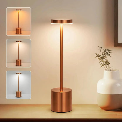 Nordic Alloy Cordless Table Lamp 3-Colour Touch Dimmable Rechargeable Home Decor