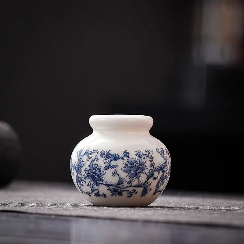 Mini Blue and White Porcelain Bud Vase Ceramic Shelf Decor