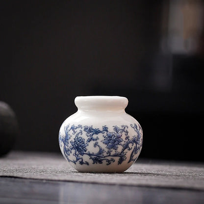 Mini Blue and White Porcelain Bud Vase Ceramic Shelf Decor