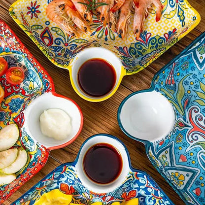 Bohemian Dumpling Plate Ceramic Segmented Breakfast Dish