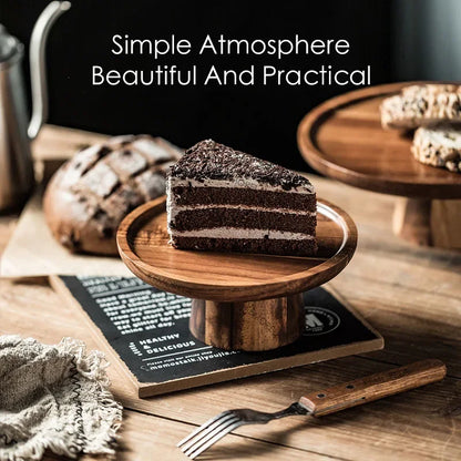 Acacia Wood High Foot Cake Stand Dessert Display Plate Home Decor