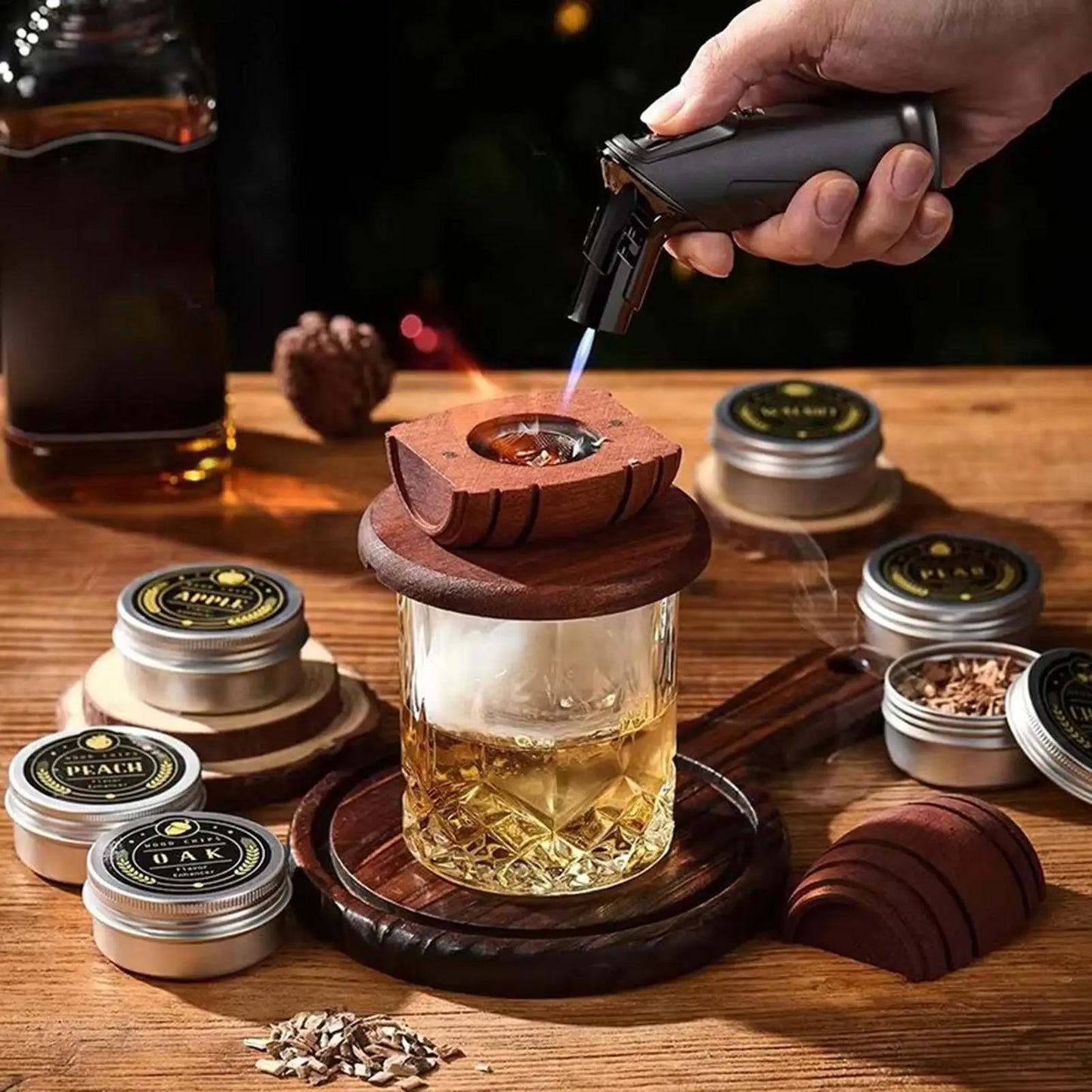 Wooden Whiskey Smoker Kit Cocktail Spirits Infuser Bar Tool Gift for Him