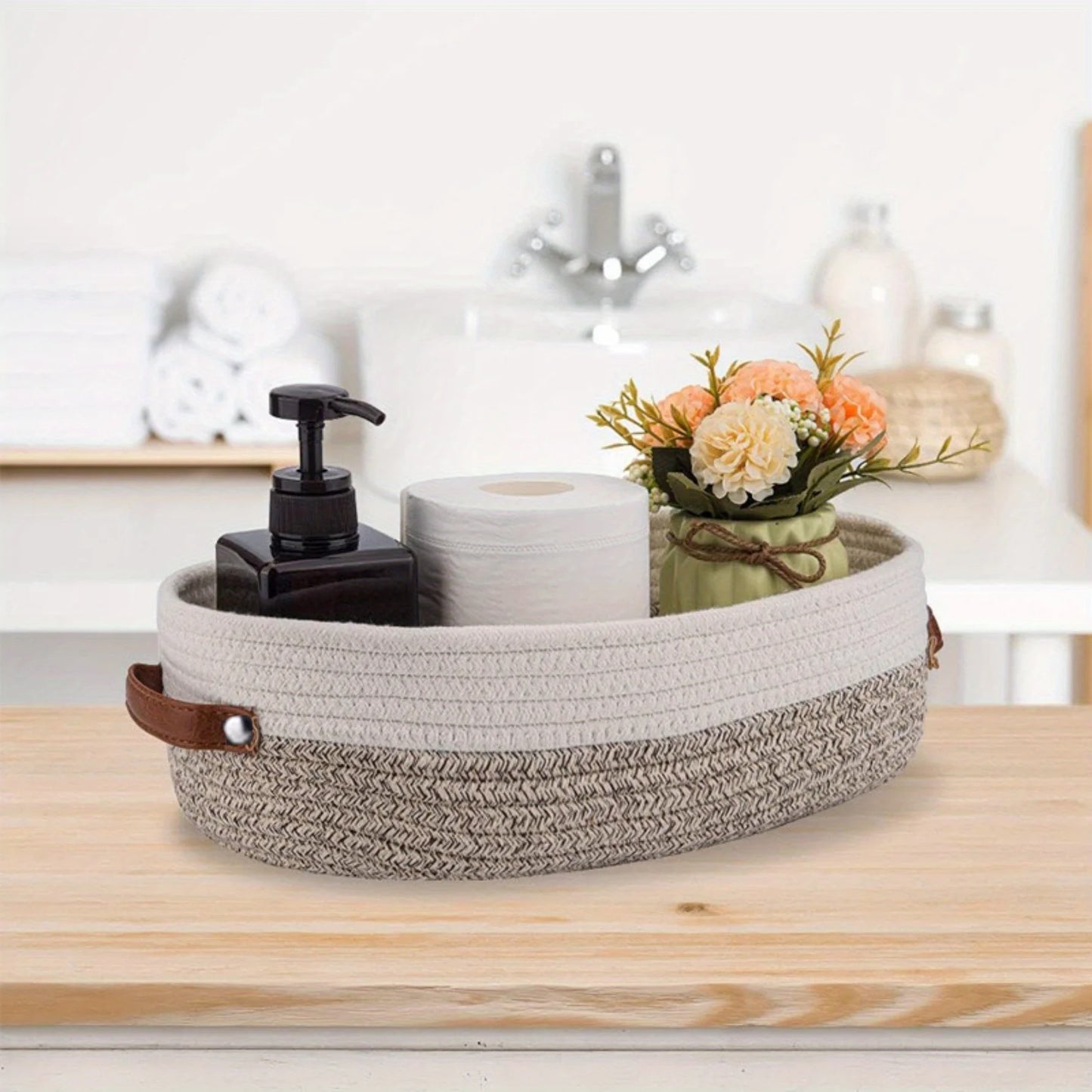 Oval Woven Storage Basket Multifunctional Bathroom Organiser Home Decor