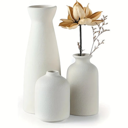 Ceramic Vase Set of 3 Rustic Neutral Home Decor Shelf Decor