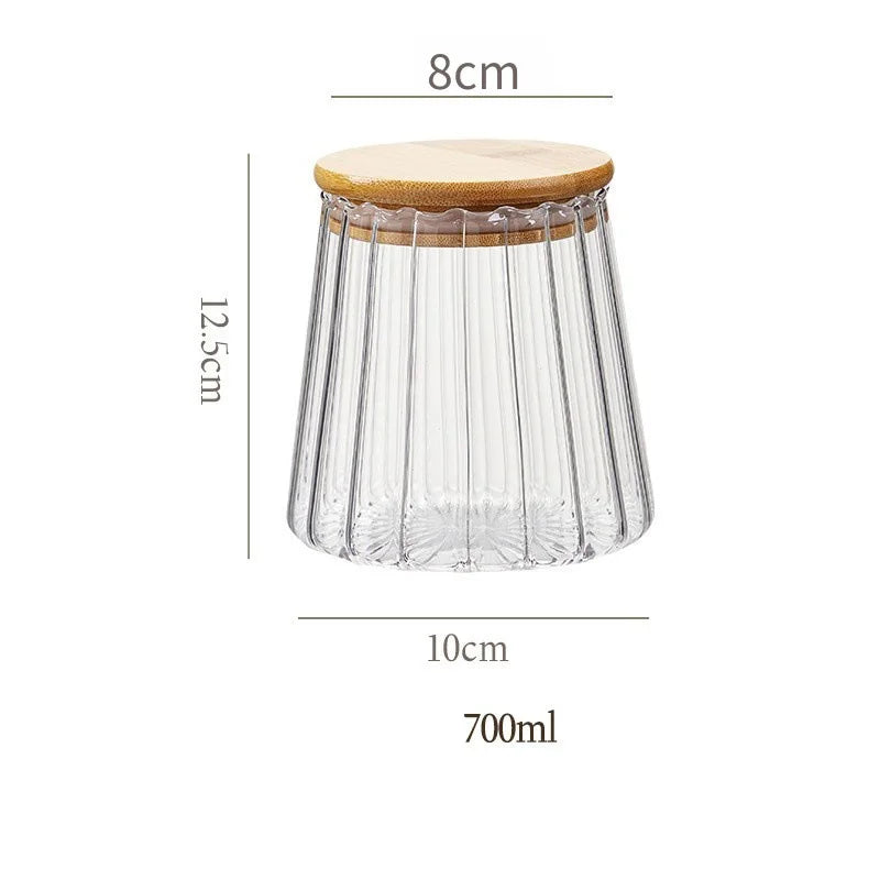 Airtight Glass Storage Jar with Wooden Lid and Bamboo Spoon Kitchen Pantry Decor