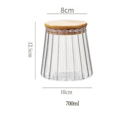 Airtight Glass Storage Jar with Wooden Lid and Bamboo Spoon Kitchen Pantry Decor