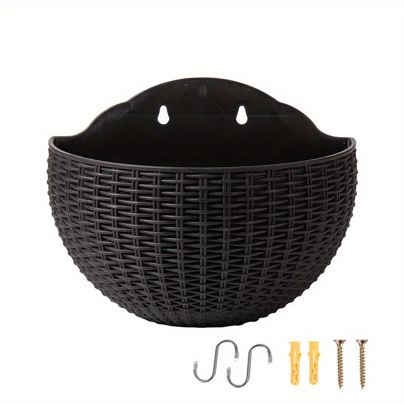 Rattan Look Half Round Wall Planter Hanging Flower Pot Balcony