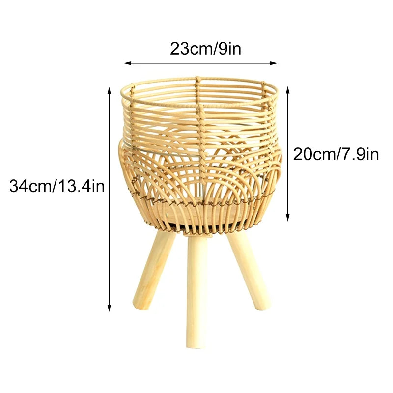 Tall Rattan Plant Stand Woven Bamboo Indoor Floor Standing Planter Home Decor