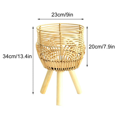 Tall Rattan Plant Stand Woven Bamboo Indoor Floor Standing Planter Home Decor
