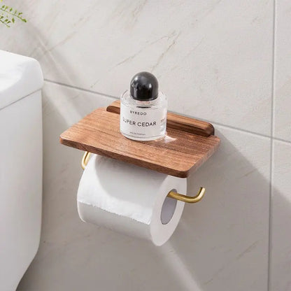 Walnut Wood Toilet Roll Holder Wall Mounted Bathroom Decor