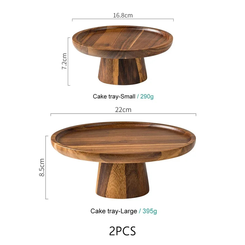 Acacia Wood High Foot Cake Stand Dessert Display Plate Home Decor