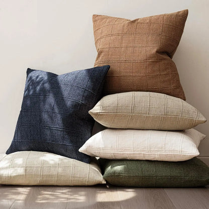 Boho Linen Check Throw Pillow Cover Neutral Sofa Cushion Cover