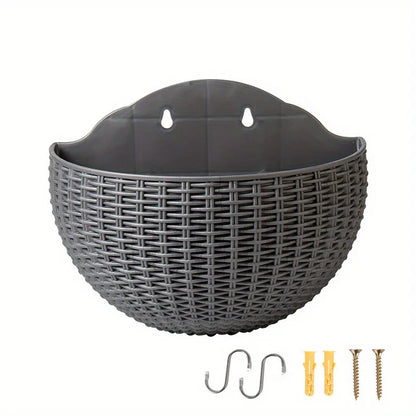 Rattan Look Half Round Wall Planter Hanging Flower Pot Balcony