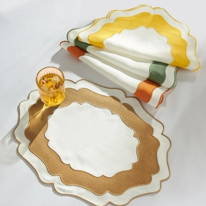 Linen Lace Embroidery Placemat Set of 4 Washable Dining Table Set