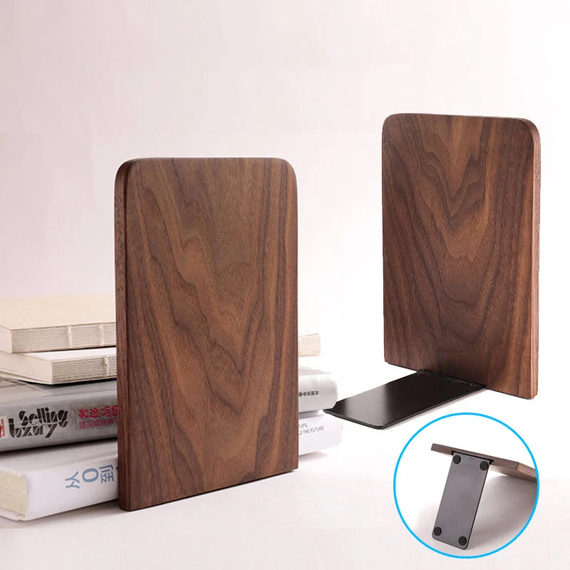 Natural Wood Bookends Desktop Bookshelf Decor Office Home