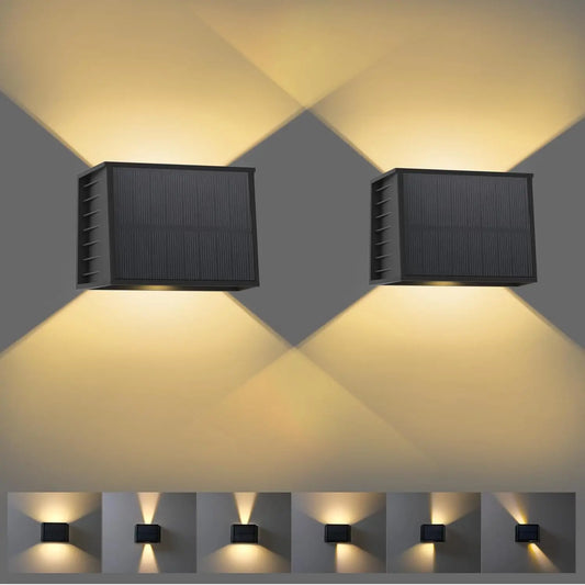 Solar Wall Light Dual Beam Warm White IP65 Garden Outdoor Fence