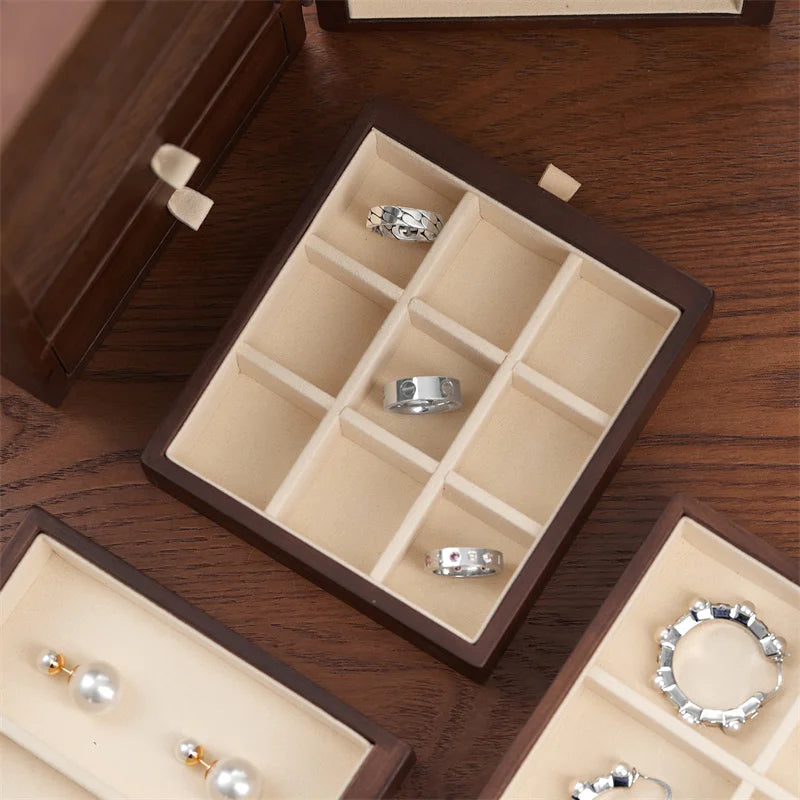 Multi-Layer Wooden Jewellery Box Organiser Velvet Interior Ring Bracelet Storage