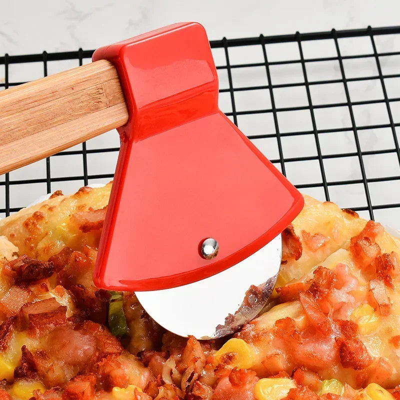 Stainless Steel Pizza Cutter Bamboo Handle Rotating Blade Kitchen Decor