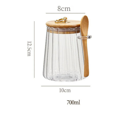 Airtight Glass Storage Jar with Wooden Lid and Bamboo Spoon Kitchen Pantry Decor