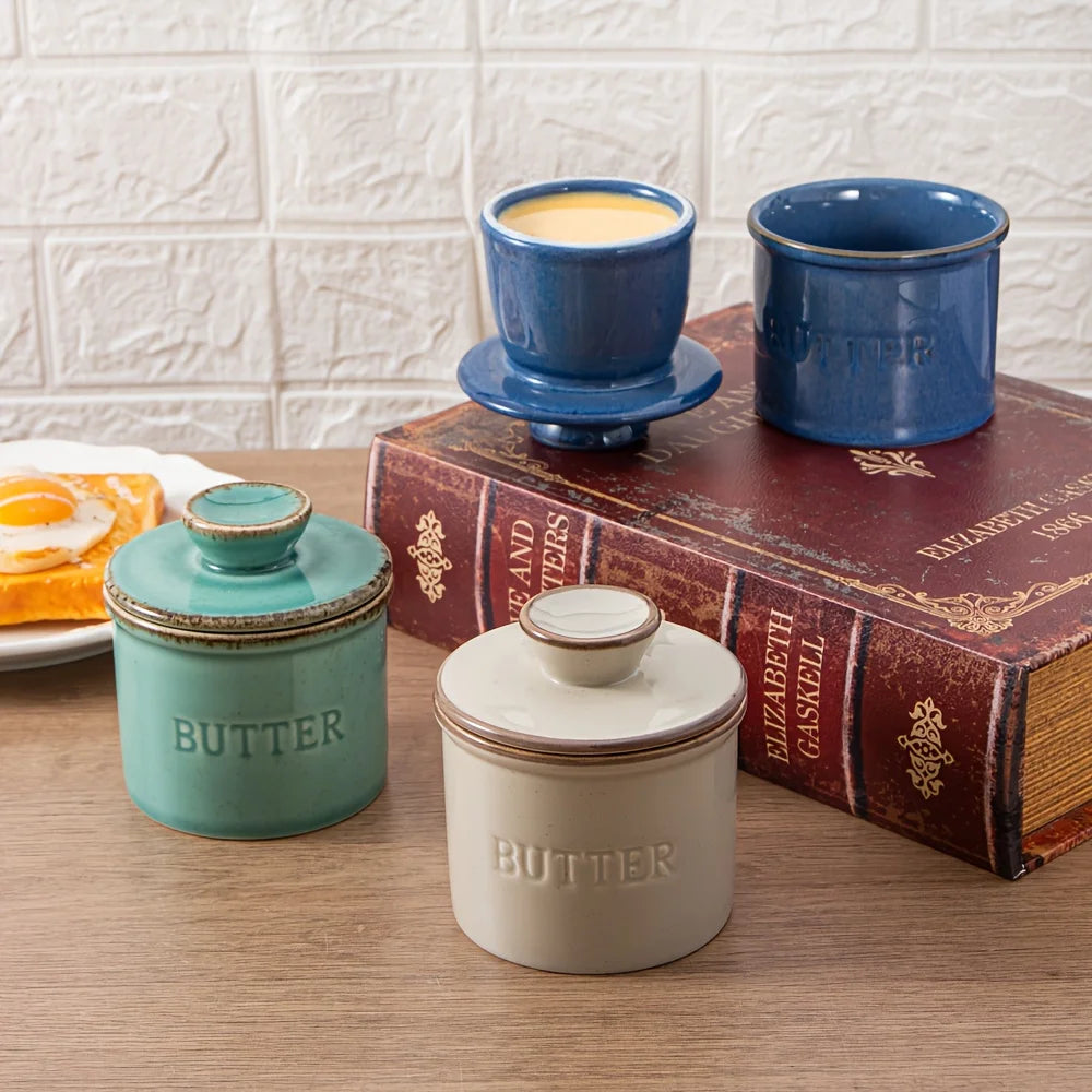 Artisan Kiln Turned Ceramic Butter Dish with Lid Kitchen Counter Decor