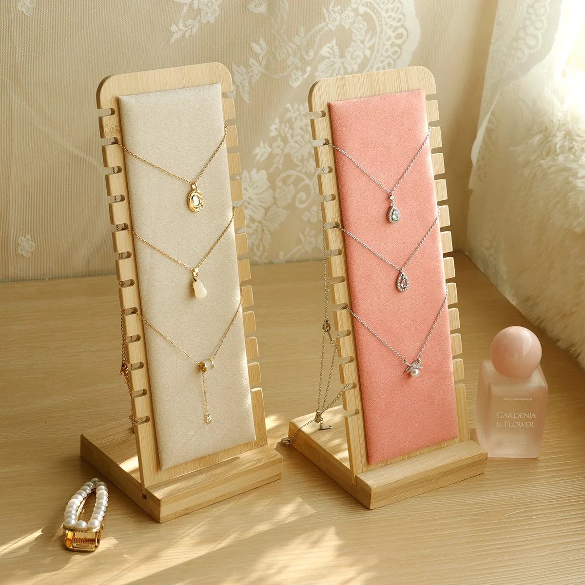 Wooden Necklace Display Stand Large Capacity Jewellery Organiser Home Decor