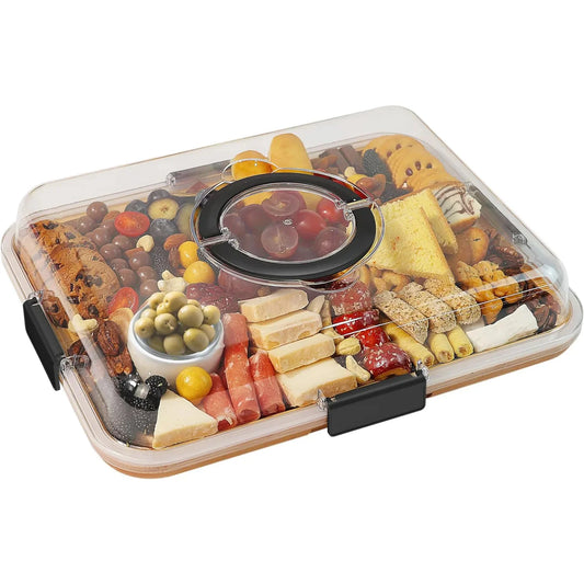 Bamboo Cheese and Charcuterie Board with Acrylic Lid Portable Serving Tray Home Decor