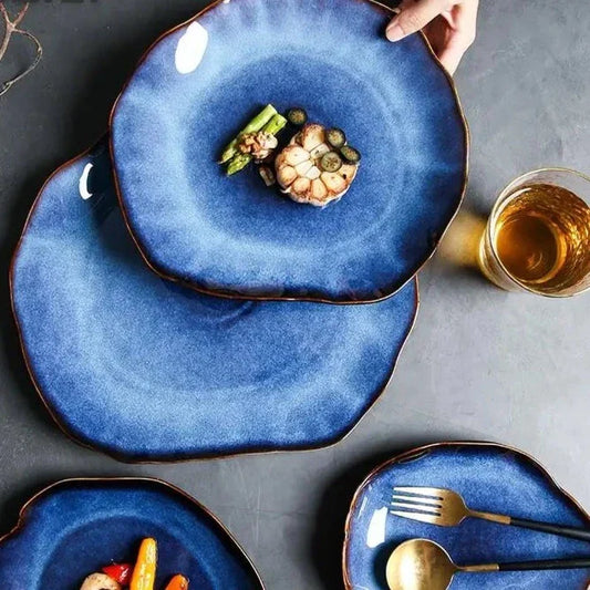 Artisan Kiln Fired Ceramic Plate Set of 4 Handcrafted Dining Decor