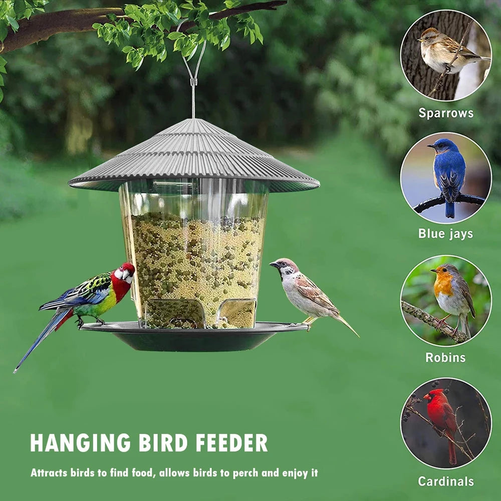 Hanging Bird Feeder Automatic Outdoor Garden Seed Dispenser Weather Resistant