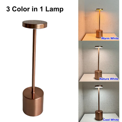 Nordic Alloy Cordless Table Lamp 3-Colour Touch Dimmable Rechargeable Home Decor