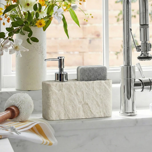 2-in-1 Stone Texture Soap Dispenser and Sponge Holder Kitchen Sink Organiser