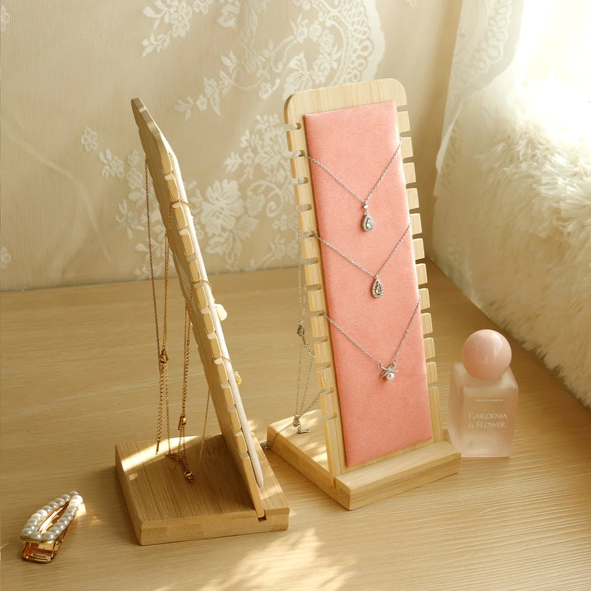 Wooden Necklace Display Stand Large Capacity Jewellery Organiser Home Decor