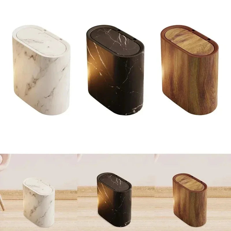 Nordic Marble Texture Press-Top Trash Can Narrow Odour-Proof Bathroom Home Decor