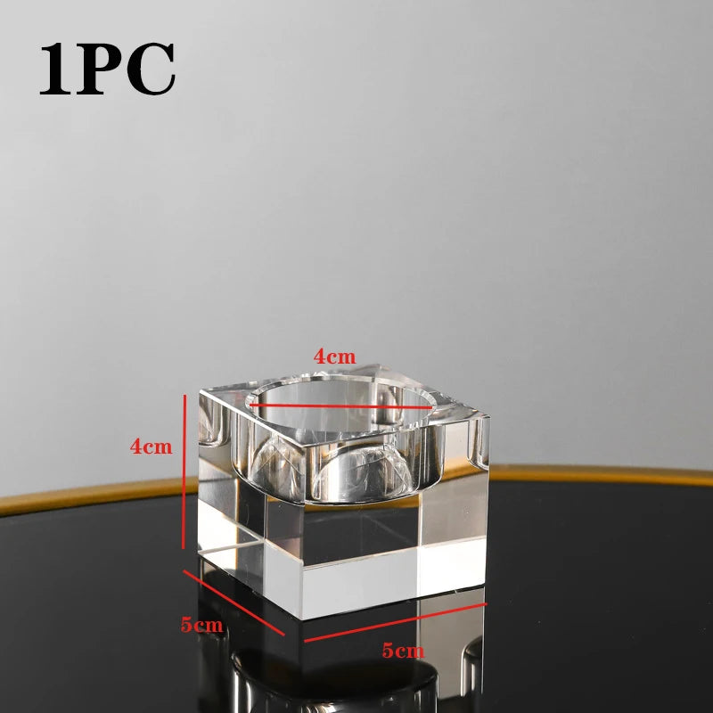 Crystal Glass Tea Light Candle Holder Set Romantic Dining Decor