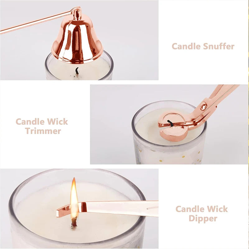3-Piece Candle Care Set Snuffer Wick Trimmer and Dipper Rose Gold Home Decor