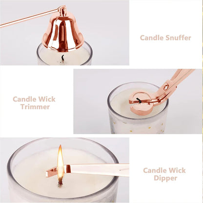 3-Piece Candle Care Set Snuffer Wick Trimmer and Dipper Rose Gold Home Decor