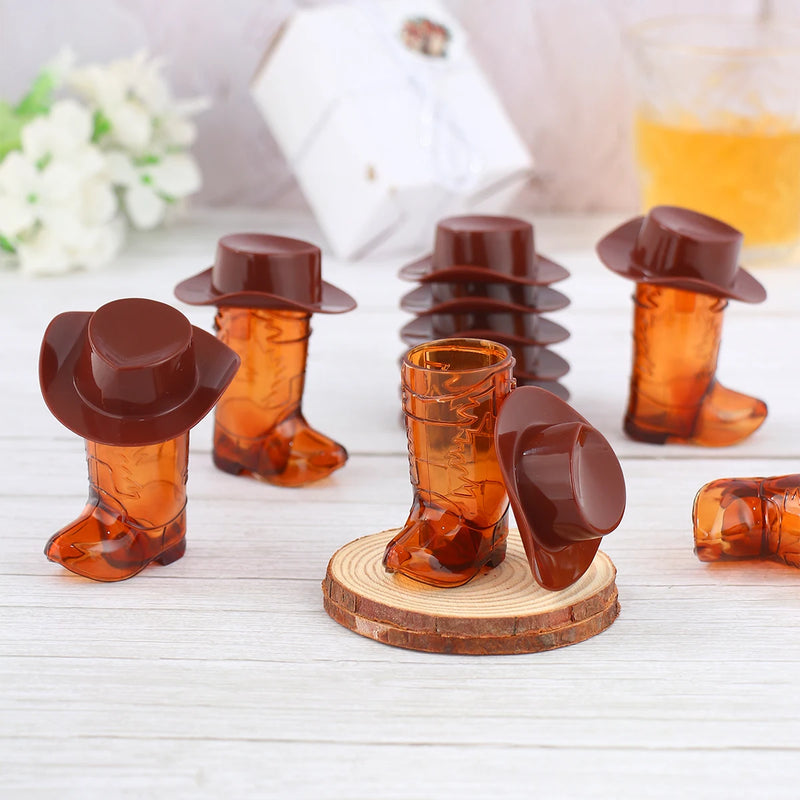 Cowboy Boot Shot Glass Set with Mini Hats Home Bar Party Glassware