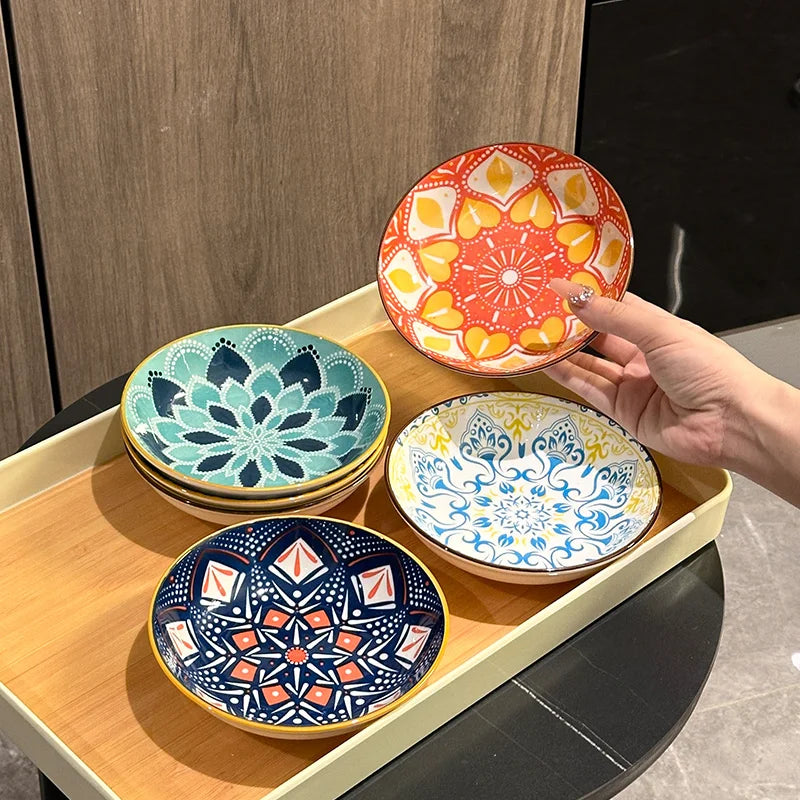 Bohemian Ceramic Plate Set 6 Pieces Dining Serving Dishwasher Safe