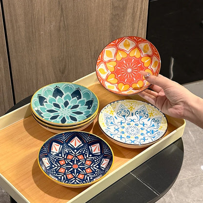Bohemian Ceramic Plate Set 6 Pieces Dining Serving Dishwasher Safe