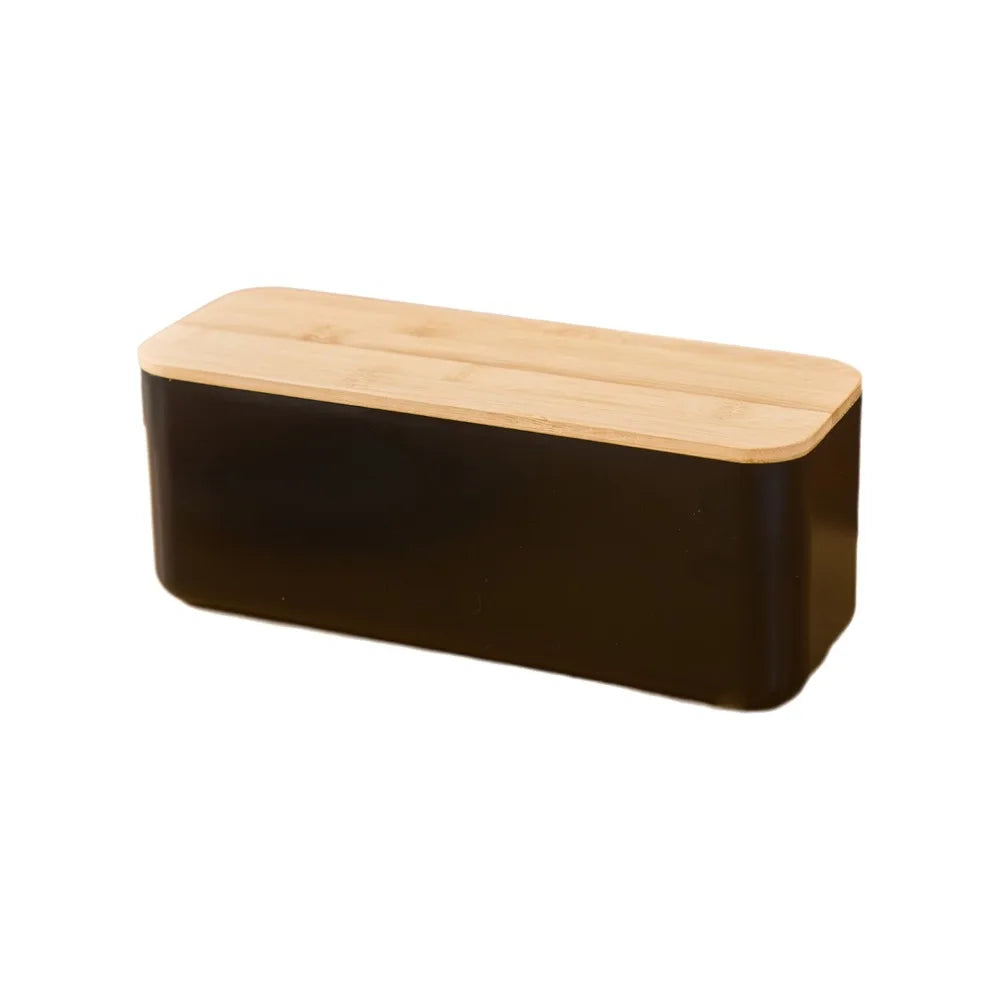 Bamboo Lid Bread Box Storage Bin Rectangular Kitchen Decor