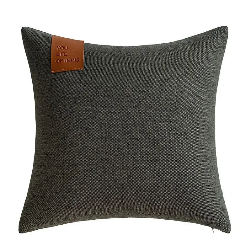 Premium Leather Label Splicing Cushion Cover Nordic Minimalist Home Decor